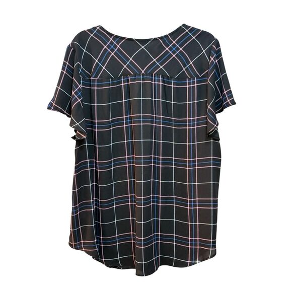 Torrid Blouse Womens 2 Black Plaid Harper Button Front Short Sleeve Plus Size - Picture 3 of 6